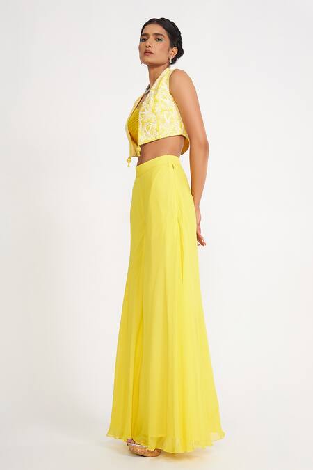 Buy Asaga Yellow Silk, Georgette Embroidery Sweetheart Neck, Clara Jacket Sharara Set Online at Aza Fashions Buy_Asaga_Yellow Silk, Georgette Embroidery Sweetheart Neck, Clara Jacket Sharara Set _Online_at_Aza_Fashions