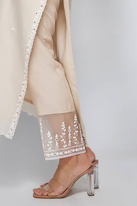 Buy_Asaga_Silver Chanderi, Muslin, Organza Embroidery Mandarin Stella Floral Kurta Set 