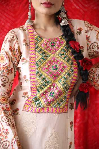 Buy_Shachi Sood_Off White Organza, Denim, Silk Embroidery, Floral Print Kurta And Palazzo Set _Online_at_Aza_Fashions
