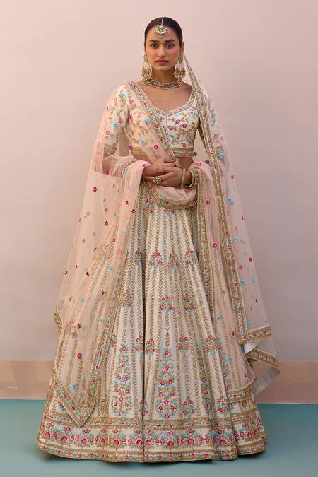 Angad Singh Ivory Silk, Net Sequins, Cut Work Asymmetric Stripe Pattern Bridal Lehenga Set at Aza Fashions Angad Singh_Ivory Silk, Net Sequins, Cut Work Asymmetric Stripe Pattern Bridal Lehenga Set _at_Aza_Fashions