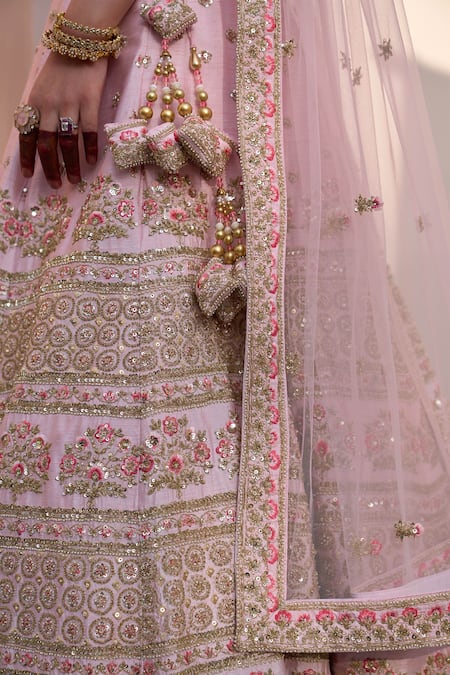 Angad Singh_Pink Silk, Net Sequins, Embroidery, Zari Bridal Lehenga Set _at_Aza_Fashions
