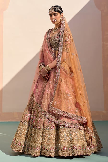 Buy_Angad Singh_Yellow Organza Sequins, Cut Work, Embroidery Thread Bridal Lehenga Set _Online_at_Aza_Fashions