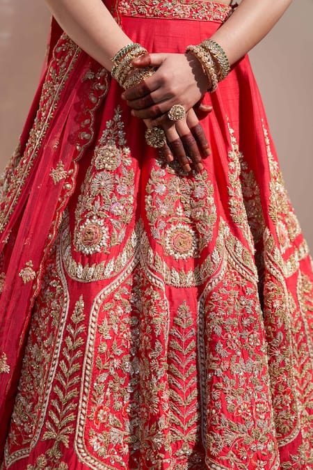 Buy_Angad Singh_Red Silk Sequins, Diamonds, Zari, Zardozi Embroidered Raw Bridal Lehenga Set _Online_at_Aza_Fashions