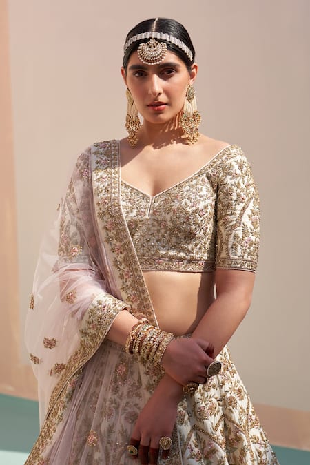 Angad Singh Ivory Silk Cut Work, Sequins, Floral Embroidered Zardozi Bridal Lehenga Set Online at Aza Fashions Angad Singh_Ivory Silk Cut Work, Sequins, Floral Embroidered Zardozi Bridal Lehenga Set _Online_at_Aza_Fashions