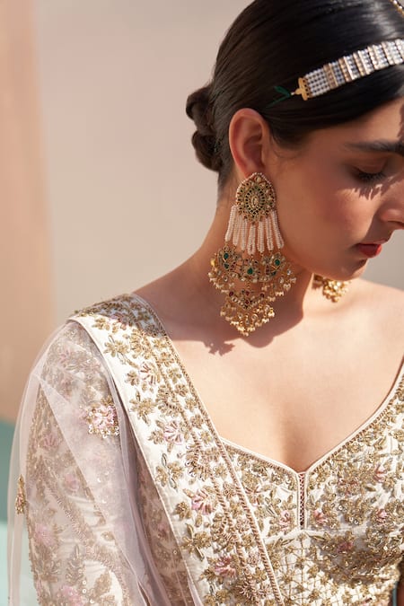 Shop Angad Singh Ivory Silk Cut Work, Sequins, Floral Embroidered Zardozi Bridal Lehenga Set Online at Aza Fashions Shop_Angad Singh_Ivory Silk Cut Work, Sequins, Floral Embroidered Zardozi Bridal Lehenga Set _Online_at_Aza_Fashions