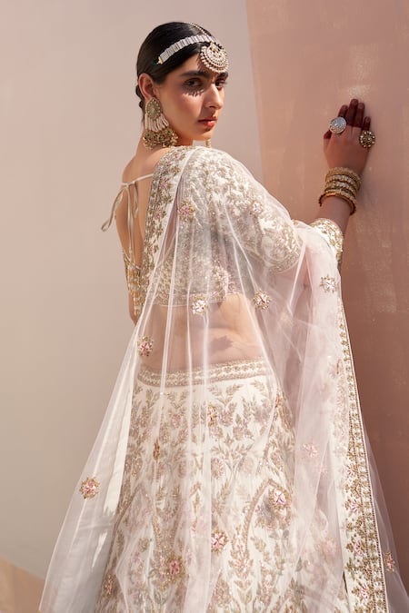 Angad Singh Ivory Silk Cut Work, Sequins, Floral Embroidered Zardozi Bridal Lehenga Set at Aza Fashions Angad Singh_Ivory Silk Cut Work, Sequins, Floral Embroidered Zardozi Bridal Lehenga Set _at_Aza_Fashions