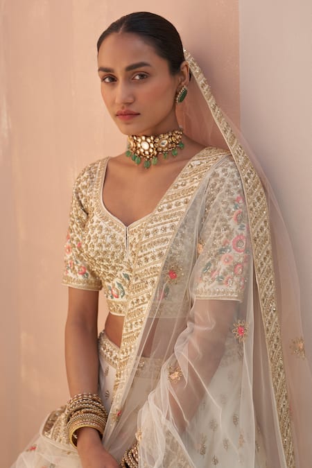 Buy_Angad Singh_Ivory Silk Sequins, Zari, Cut Work Cutdana Embroidered Bridal Lehenga Set _Online_at_Aza_Fashions