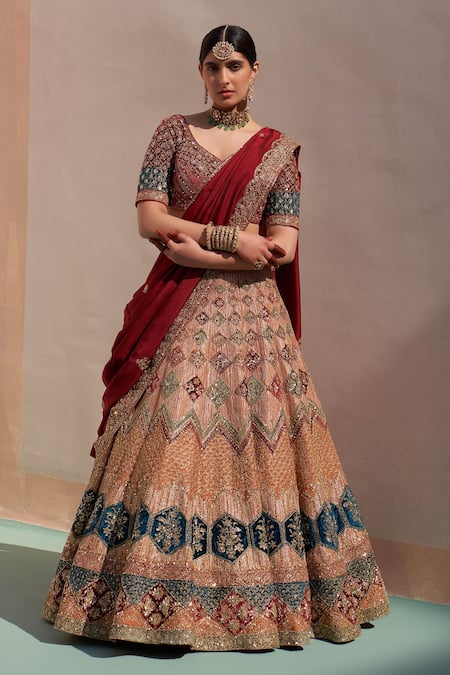Buy Angad Singh Beige Silk, Chiffon Sequins, Zari Zardozi Embroidered Bridal Lehenga Set Online at Aza Fashions Buy_Angad Singh_Beige Silk, Chiffon Sequins, Zari Zardozi Embroidered Bridal Lehenga Set _Online_at_Aza_Fashions