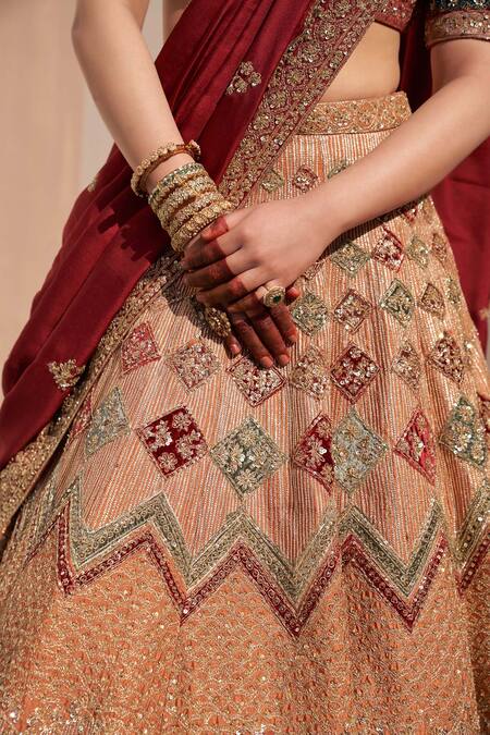 Angad Singh Beige Silk, Chiffon Sequins, Zari Zardozi Embroidered Bridal Lehenga Set at Aza Fashions Angad Singh_Beige Silk, Chiffon Sequins, Zari Zardozi Embroidered Bridal Lehenga Set _at_Aza_Fashions