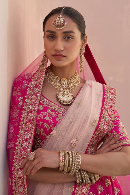 Angad Singh Pink Silk Sequins, Zari Asymmetric And Zardozi Embroidered Bridal Lehenga Set at Aza Fashions Angad Singh_Pink Silk Sequins, Zari Asymmetric And Zardozi Embroidered Bridal Lehenga Set _at_Aza_Fashions