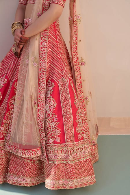 Buy Angad Singh Red Silk Zari, Sequins, Cut Work, Embroidery Plunge Zardozi Bridal Lehenga Set Online at Aza Fashions Buy_Angad Singh_Red Silk Zari, Sequins, Cut Work, Embroidery Plunge Zardozi Bridal Lehenga Set _Online_at_Aza_Fashions
