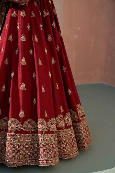 Shop Angad Singh Maroon Silk, Chiffon Sequins, Zari, Floral Zardozi Bridal Lehenga Set Online at Aza Fashions Shop_Angad Singh_Maroon Silk, Chiffon Sequins, Zari, Floral Zardozi Bridal Lehenga Set _Online_at_Aza_Fashions