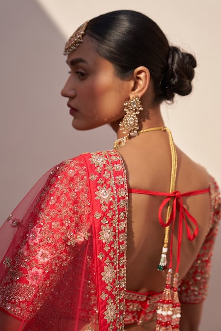 Buy_Angad Singh_Red Silk Sequins, Zari, Cut Work Floral Embroidered Bridal Lehenga Set _Online_at_Aza_Fashions