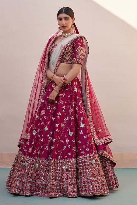Maroon Color Bridal Lehenga Choli in Organza With Zari Thread and Sequins  Embroidery in USA, UK, Malaysia, South Africa, Dubai, Singapore
