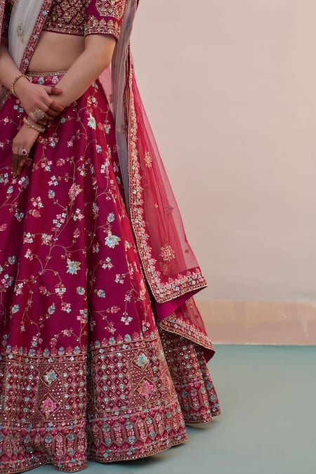 Buy Angad Singh Wine Silk Cut Work, Sequins Floral Zardozi Embroidered Bridal Lehenga Set Online at Aza Fashions Buy_Angad Singh_Wine Silk Cut Work, Sequins Floral Zardozi Embroidered Bridal Lehenga Set _Online_at_Aza_Fashions