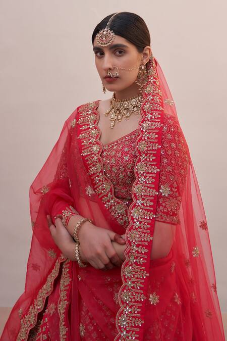 Buy Angad Singh Red Silk Cut Work, Sequins, Zari Asymmetric Zardozi Bridal Lehenga Set Online at Aza Fashions Buy_Angad Singh_Red Silk Cut Work, Sequins, Zari Asymmetric Zardozi Bridal Lehenga Set _Online_at_Aza_Fashions