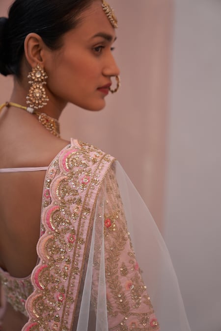 Buy_Angad Singh_Pink Silk, Net Zari, Sequins, Cut Work, Thread Embroidered Bridal Lehenga Set _Online_at_Aza_Fashions