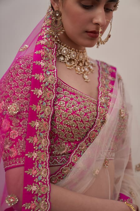 Buy_Angad Singh_Pink Silk, Net Embroidery, Sequins, Cut Work, Zari Bridal Lehenga Set _Online_at_Aza_Fashions