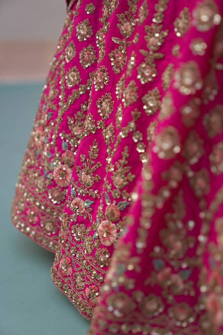 Shop_Angad Singh_Pink Silk, Net Embroidery, Sequins, Cut Work, Zari Bridal Lehenga Set _Online_at_Aza_Fashions