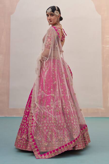 Angad Singh_Pink Silk, Net Embroidery, Sequins, Cut Work, Zari Bridal Lehenga Set _at_Aza_Fashions