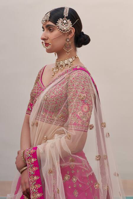 Buy_Angad Singh_Pink Silk, Net Embroidery, Sequins, Cut Work, Zari Bridal Lehenga Set 