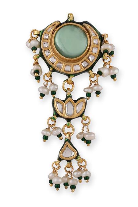 Buy_Auraa Trends_Green Stones, Pearls Kundan Polki Embellished Choker Set _Online_at_Aza_Fashions