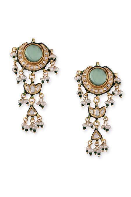 Shop_Auraa Trends_Green Stones, Pearls Kundan Polki Embellished Choker Set _Online_at_Aza_Fashions