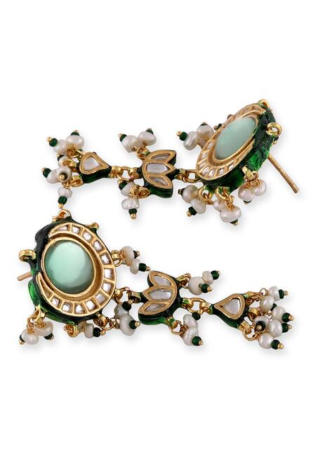 Auraa Trends_Green Stones, Pearls Kundan Polki Embellished Choker Set _at_Aza_Fashions
