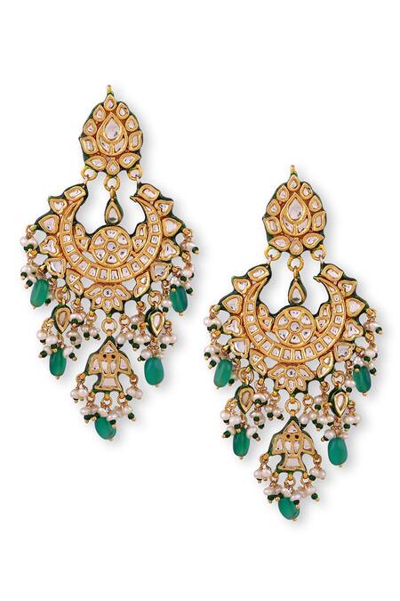 Auraa Trends_Green Beads, Diamonds Kundan Embellished Chandbalis _Online_at_Aza_Fashions