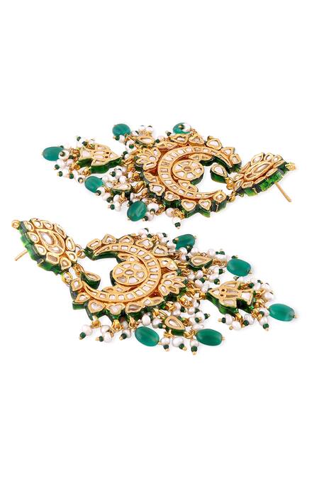 Buy_Auraa Trends_Green Beads, Diamonds Kundan Embellished Chandbalis _Online_at_Aza_Fashions