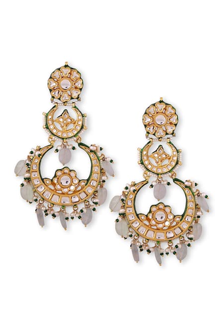 Auraa Trends_Green Beads, Diamonds Kundan Studded And Drop Chandbalis _Online_at_Aza_Fashions