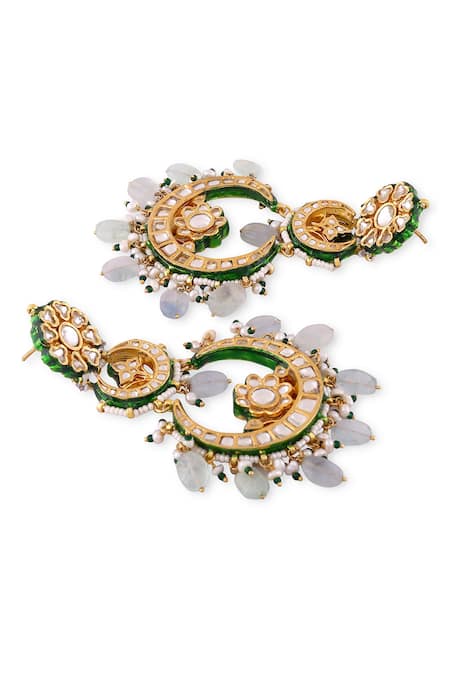 Buy_Auraa Trends_Green Beads, Diamonds Kundan Studded And Drop Chandbalis _Online_at_Aza_Fashions