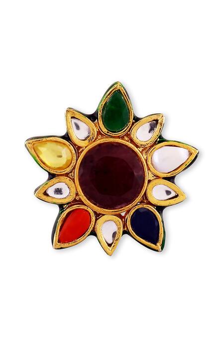 Auraa Trends_Multi Color Diamonds, Stones Floral Shape Embellished Ring - Single Pc _Online_at_Aza_Fashions