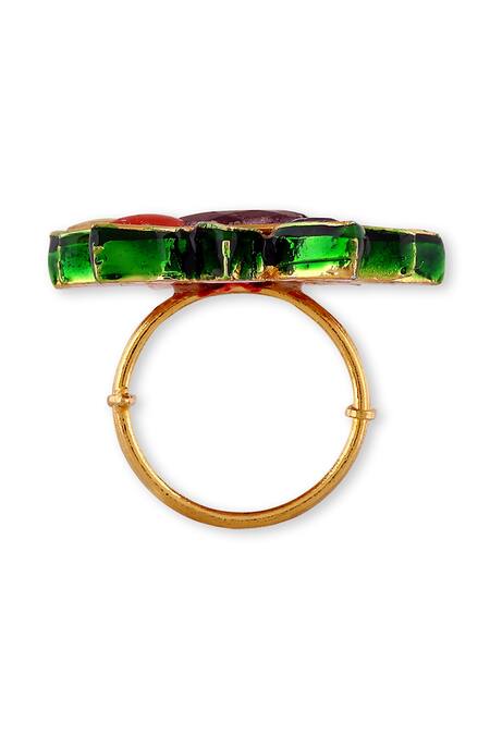 Buy_Auraa Trends_Multi Color Diamonds, Stones Floral Shape Embellished Ring - Single Pc _Online_at_Aza_Fashions