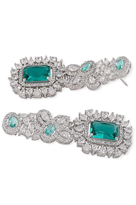 Shop_Auraa Trends_Blue Zari, Stones Zircon Studded Choker Set _Online_at_Aza_Fashions