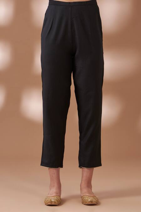 Buy_Tuli_Black Viscose, Cotton, Silk Embroidery Split Placement Kairi Kurta Pant Set_Online_at_Aza_Fashions