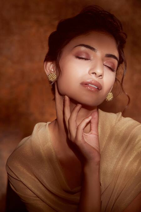 Tarun Tahiliani_Gold Plated Pearls Dome Button Ear Studs_Online_at_Aza_Fashions