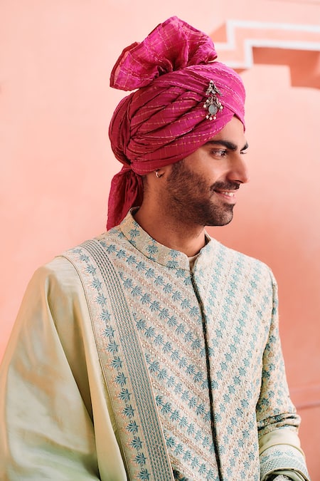 Philocaly Green Silk Embroidery Pallav Hand Sherwani Set Online at Aza Fashions Philocaly_Green Silk Embroidery Pallav Hand Sherwani Set _Online_at_Aza_Fashions