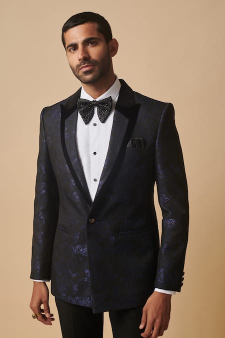 Buy Philocaly Blue Wool, Silk Twilight Single Buttoned Tuxedo Online at Aza Fashions Buy_Philocaly_Blue Wool, Silk Twilight Single Buttoned Tuxedo_Online_at_Aza_Fashions