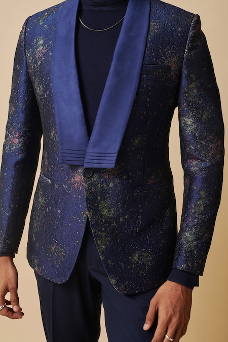 Buy Philocaly Blue Wool, Silk Nebula Textured Tuxedo Online at Aza Fashions Buy_Philocaly_Blue Wool, Silk Nebula Textured Tuxedo_Online_at_Aza_Fashions