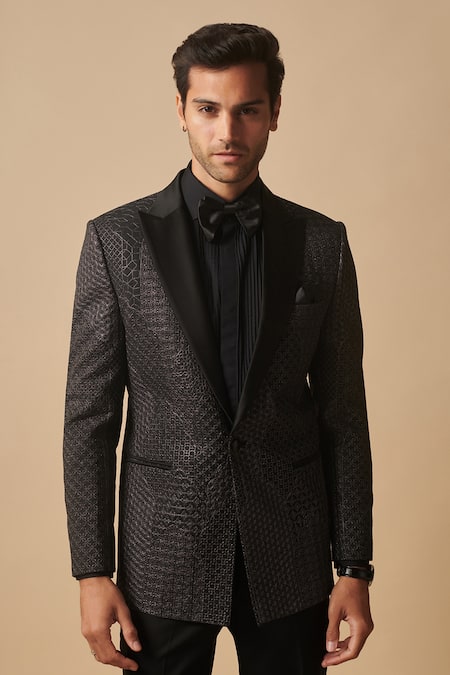 Philocaly Black Wool, Silk Zari Embroidered Tuxedo Online at Aza Fashions Philocaly_Black Wool, Silk Zari Embroidered Tuxedo _Online_at_Aza_Fashions