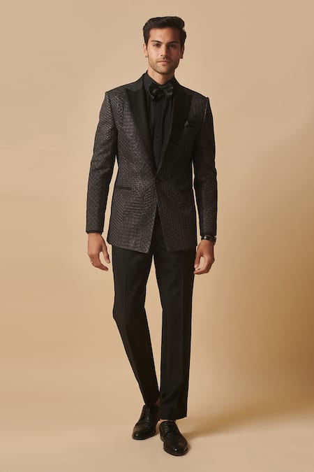 Buy Philocaly Black Wool, Silk Zari Embroidered Tuxedo Online at Aza Fashions Buy_Philocaly_Black Wool, Silk Zari Embroidered Tuxedo _Online_at_Aza_Fashions