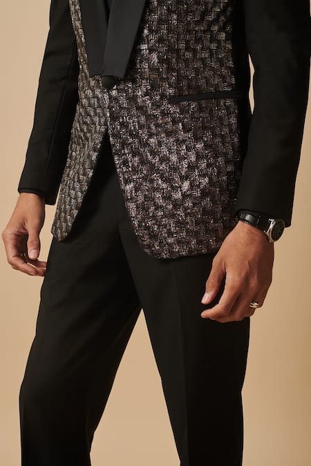 Buy_Philocaly_Black Wool Embroidery Tartarus Pure Tuxedo _Online_at_Aza_Fashions
