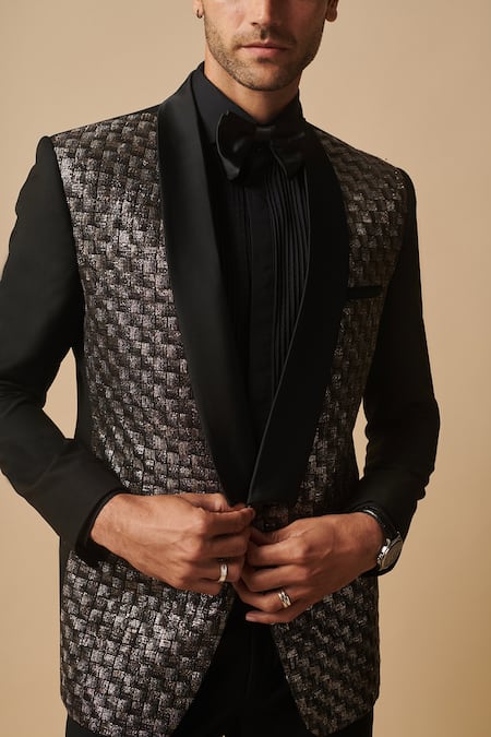 Shop_Philocaly_Black Wool Embroidery Tartarus Pure Tuxedo _Online_at_Aza_Fashions