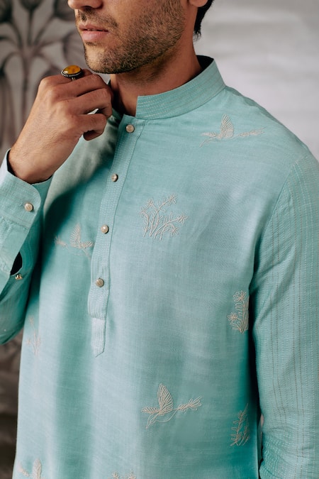 Philocaly Blue Cotton, Silk Embroidery Panchi Kurta Online at Aza Fashions Philocaly_Blue Cotton, Silk Embroidery Panchi Kurta _Online_at_Aza_Fashions