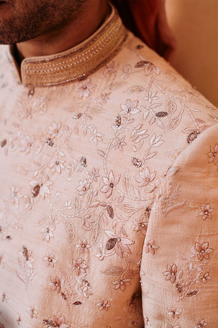 Buy Philocaly Yellow Silk Embroidery Scotch Ivy Floral Zari Sherwani Set Online at Aza Fashions Buy_Philocaly_Yellow Silk Embroidery Scotch Ivy Floral Zari Sherwani Set _Online_at_Aza_Fashions