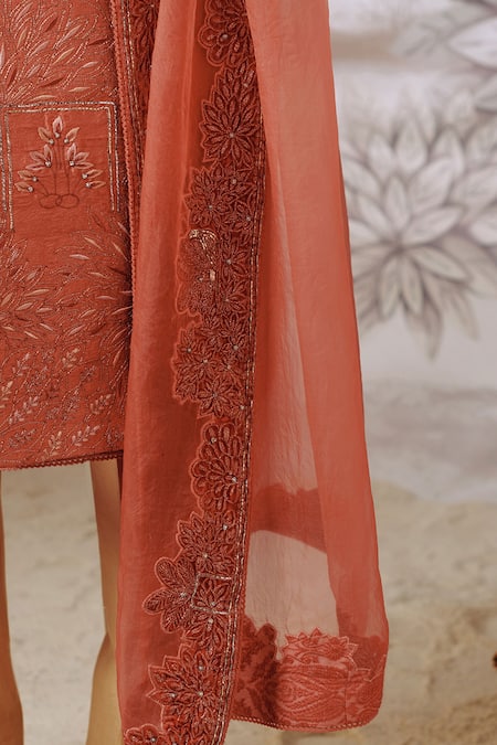Shop_Philocaly_Orange Silk Embroidery Varnan Floral Dori Sherwani Set _Online_at_Aza_Fashions