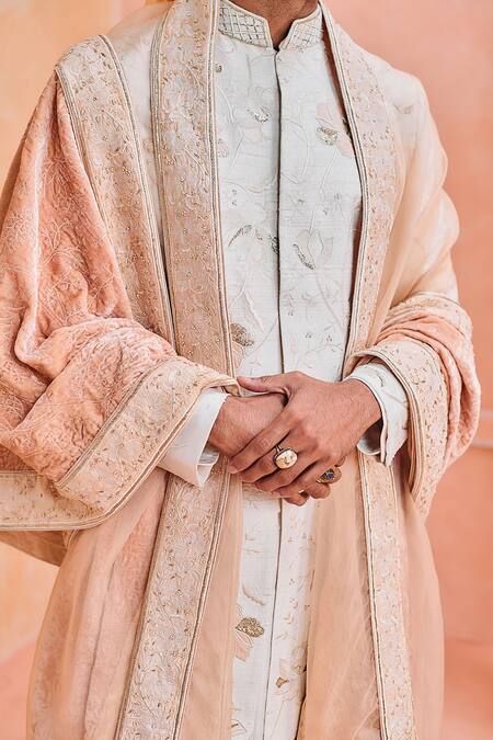 Buy Philocaly Ivory Silk Embroidery Kumud Lilly Sherwani Set Online at Aza Fashions Buy_Philocaly_Ivory Silk Embroidery Kumud Lilly Sherwani Set _Online_at_Aza_Fashions