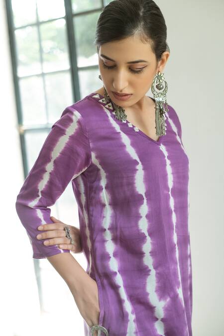Gulaal_Purple Muslin, Cotton Satin, Chiffon Mirrors, Embroidery, Kurta Palazzo Set_Online_at_Aza_Fashions