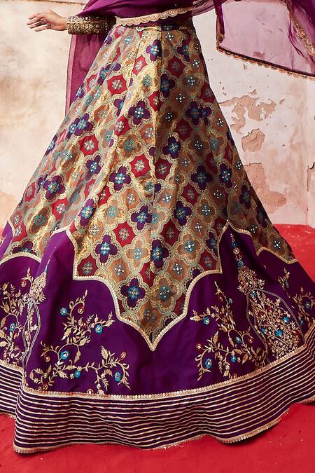 Aditi Gupta Purple Chanderi, Brocade Quatrefoil Pattern Banarasi Bridal Lehenga Set Online at Aza Fashions Aditi Gupta_Purple Chanderi, Brocade Quatrefoil Pattern Banarasi Bridal Lehenga Set _Online_at_Aza_Fashions